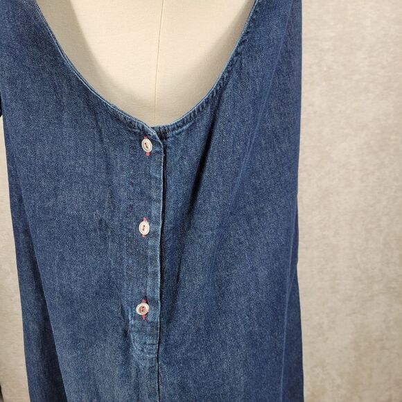 Vintage 90s Denim Blue Jean Maxi Dress Star Print Bandana Collar Western - Picture 7 of 13